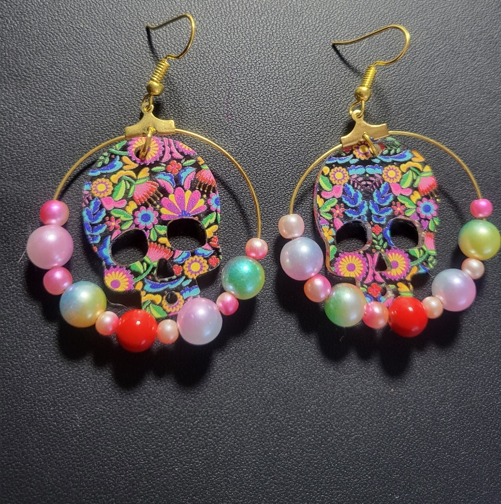 Colorful Skull Earrings with Beads